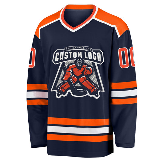 Custom Navy Orange-White Hockey Jersey - Sky-Custom