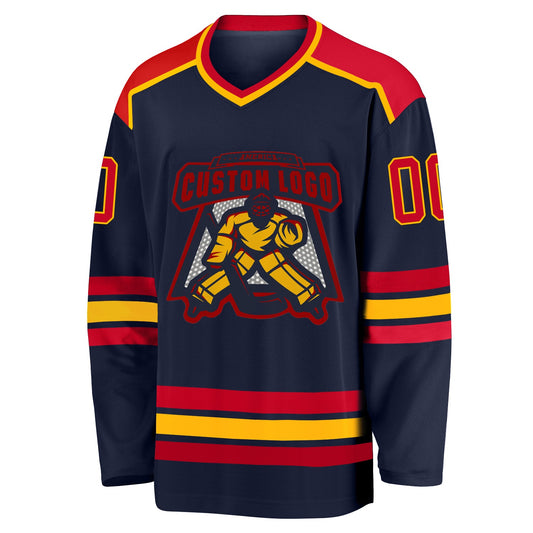 Custom Navy Red-Gold Hockey Jersey - Sky-Custom