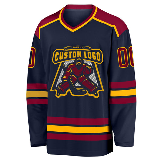 Custom Navy Maroon-Gold Hockey Jersey - Sky-Custom