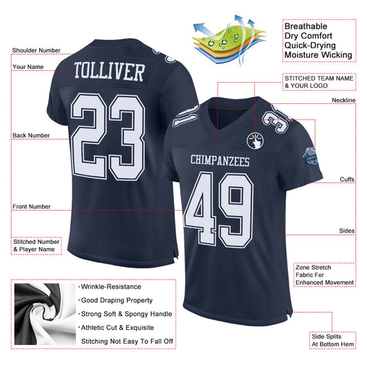 Custom Navy White Mesh Authentic Football Jersey - Sky-Custom