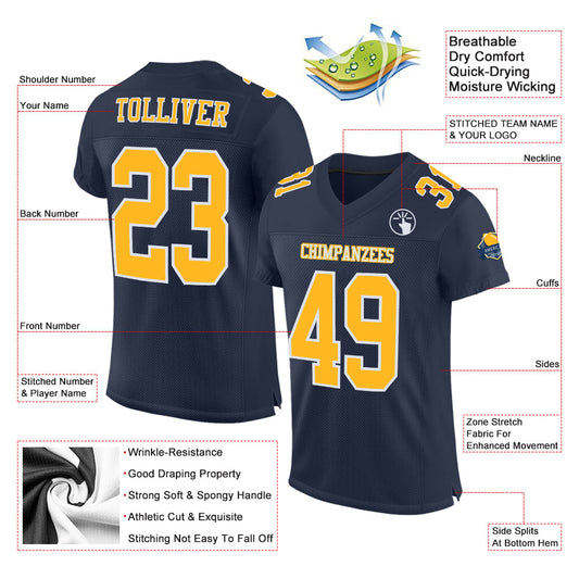 Custom Navy Gold-White Mesh Authentic Football Jersey - Sky-Custom