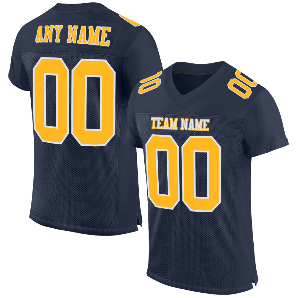 Custom Navy Gold-White Mesh Authentic Football Jersey - Sky-Custom