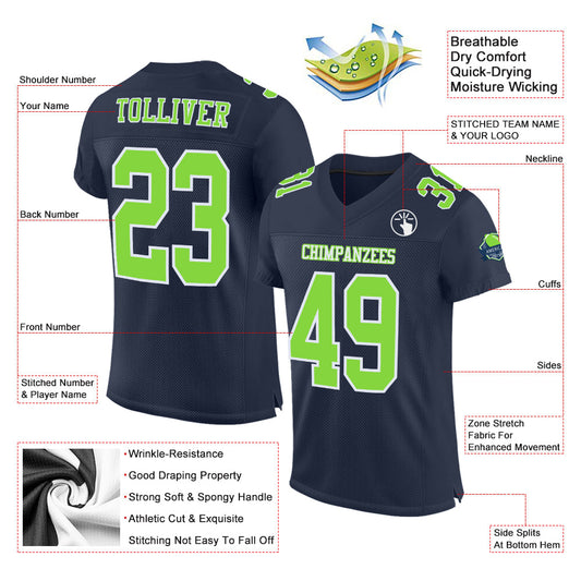 Custom Navy Neon Green-White Mesh Authentic Football Jersey - Sky-Custom