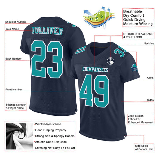 Custom Navy Aqua-White Mesh Authentic Football Jersey - Sky-Custom