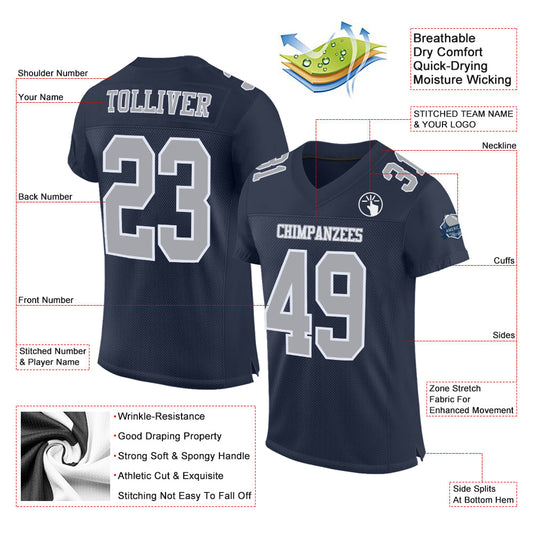 Custom Navy Gray-White Mesh Authentic Football Jersey - Sky-Custom