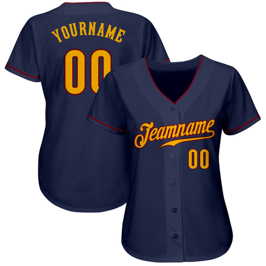 Custom Navy Gold-Crimson Authentic Baseball Jersey - Sky-Custom