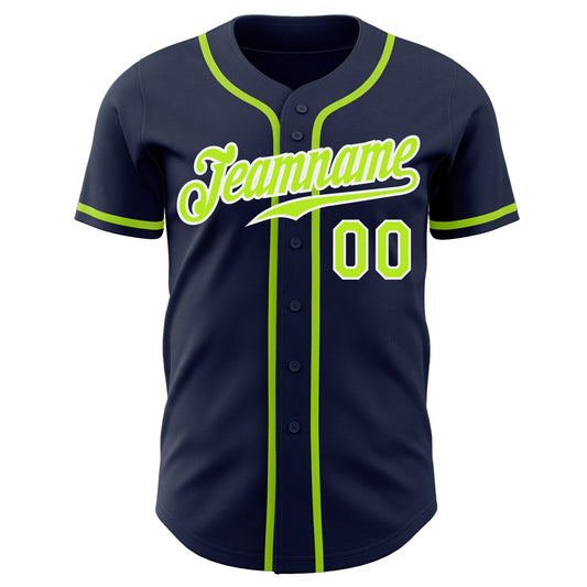 Custom Navy Neon Green-White Authentic Baseball Jersey - Sky-Custom