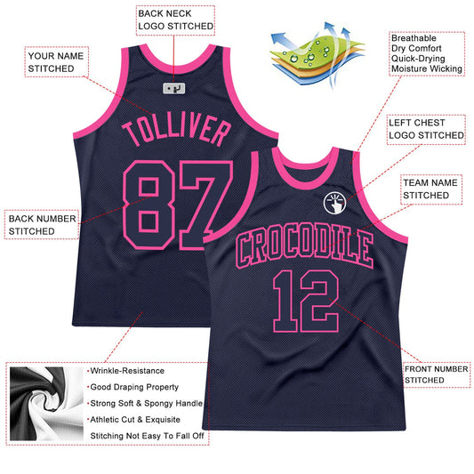 Custom Navy Navy-Pink Authentic Throwback Basketball Jersey - Sky-Custom
