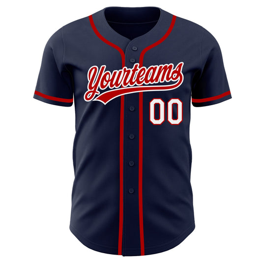 Custom Navy Red-White Authentic Baseball Jersey - Sky-Custom