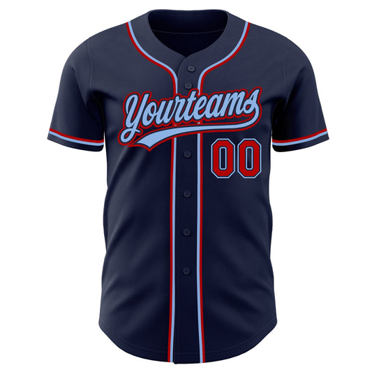 Custom Navy Red-Light Blue Authentic Baseball Jersey - Sky-Custom