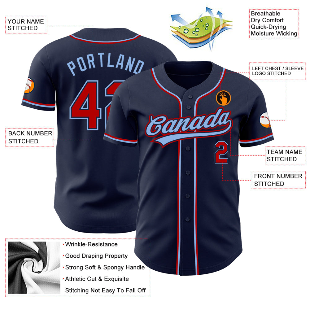 Custom Navy Red-Light Blue Authentic Baseball Jersey - Sky-Custom
