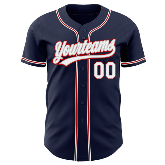 Custom Navy White Gray-Red Authentic Baseball Jersey - Sky-Custom