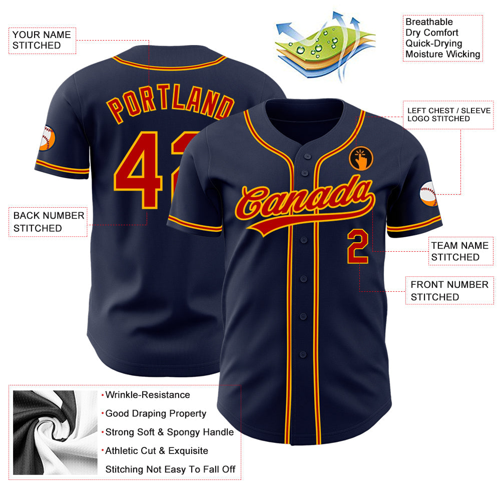 Custom Navy Red-Gold Authentic Baseball Jersey - Sky-Custom