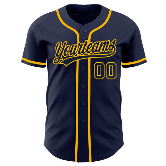 Custom Navy Navy-Gold Authentic Baseball Jersey - Sky-Custom