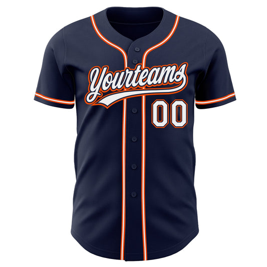 Custom Navy White-Orange Authentic Baseball Jersey - Sky-Custom