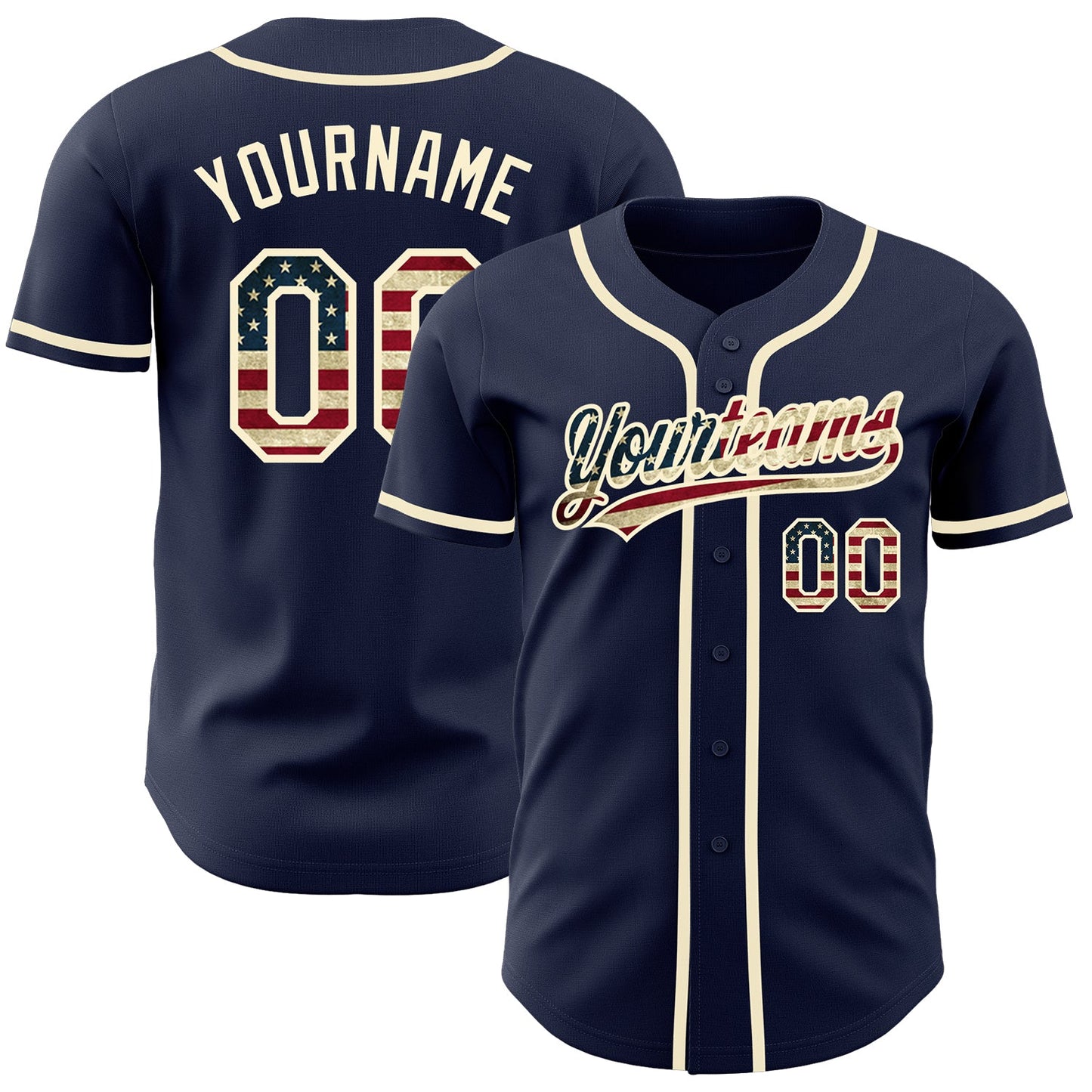 Custom Navy Vintage USA Flag-Cream Authentic Baseball Jersey - Sky-Custom