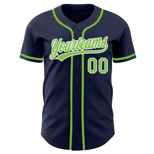 Custom Navy Neon Green-White Authentic Baseball Jersey - Sky-Custom