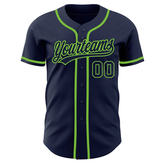 Custom Navy Navy-Neon Green Authentic Baseball Jersey - Sky-Custom