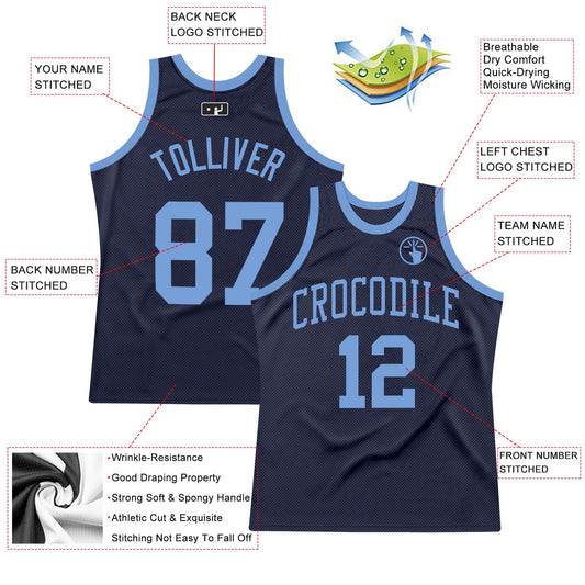 Custom Navy Light Blue Authentic Throwback Basketball Jersey - Sky-Custom