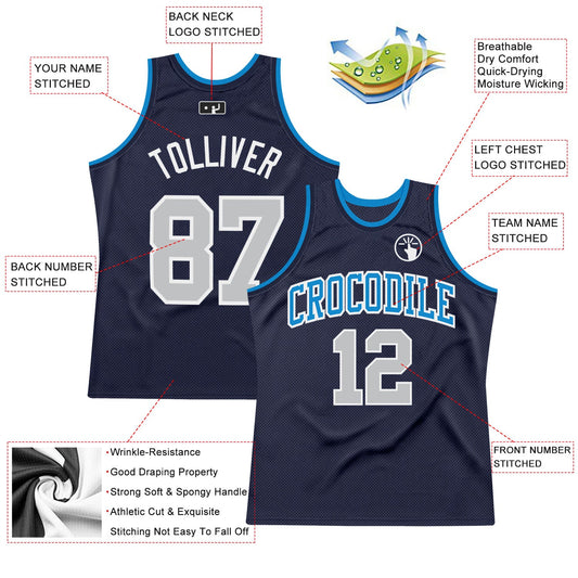 Custom Navy Gray-Blue Authentic Throwback Basketball Jersey - Sky-Custom
