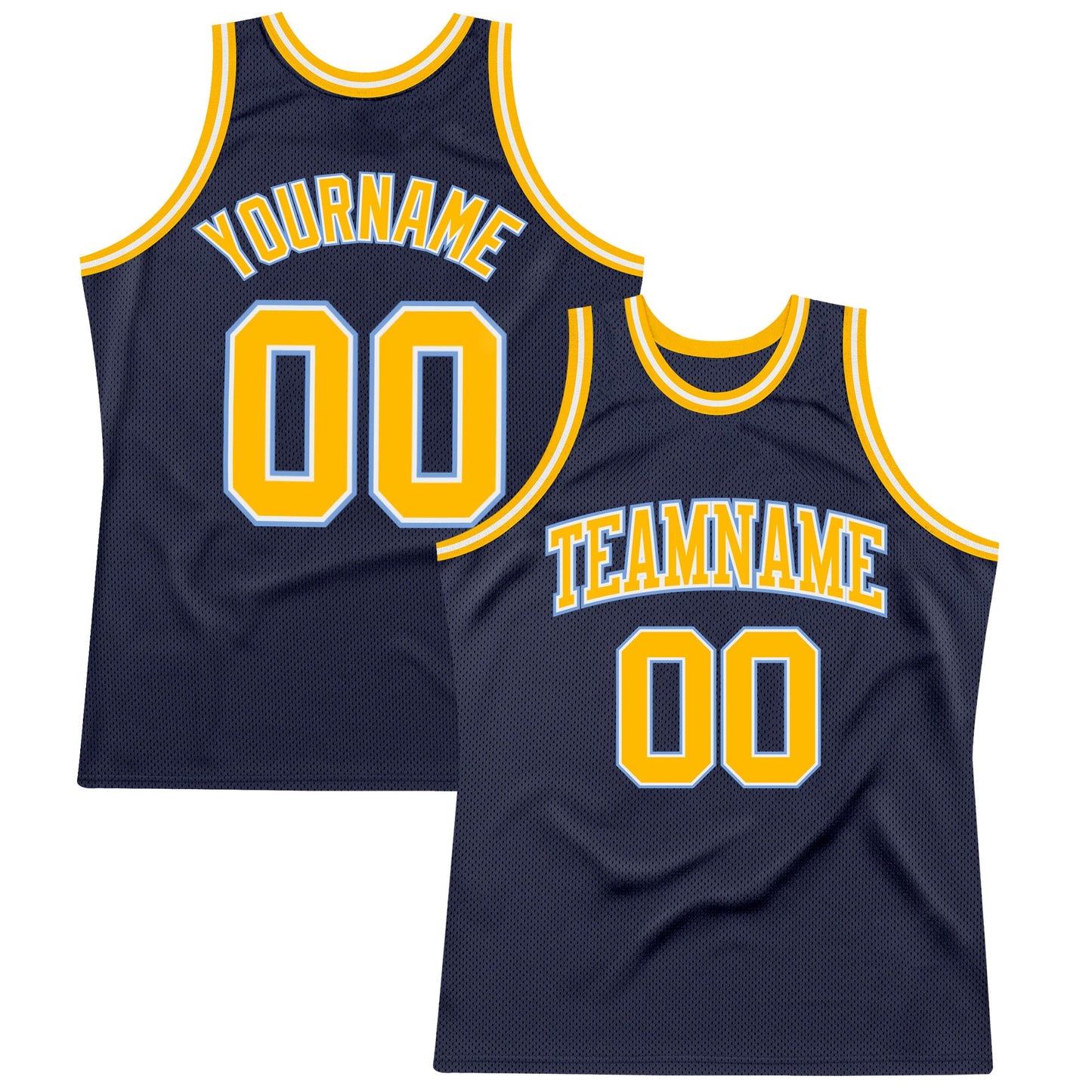 Custom Navy Gold-Light Blue Authentic Throwback Basketball Jersey - Sky-Custom