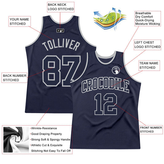 Custom Navy Navy-Gray Authentic Throwback Basketball Jersey - Sky-Custom