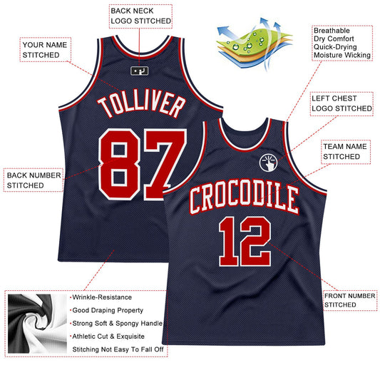 Custom Navy Red-White Authentic Throwback Basketball Jersey - Sky-Custom