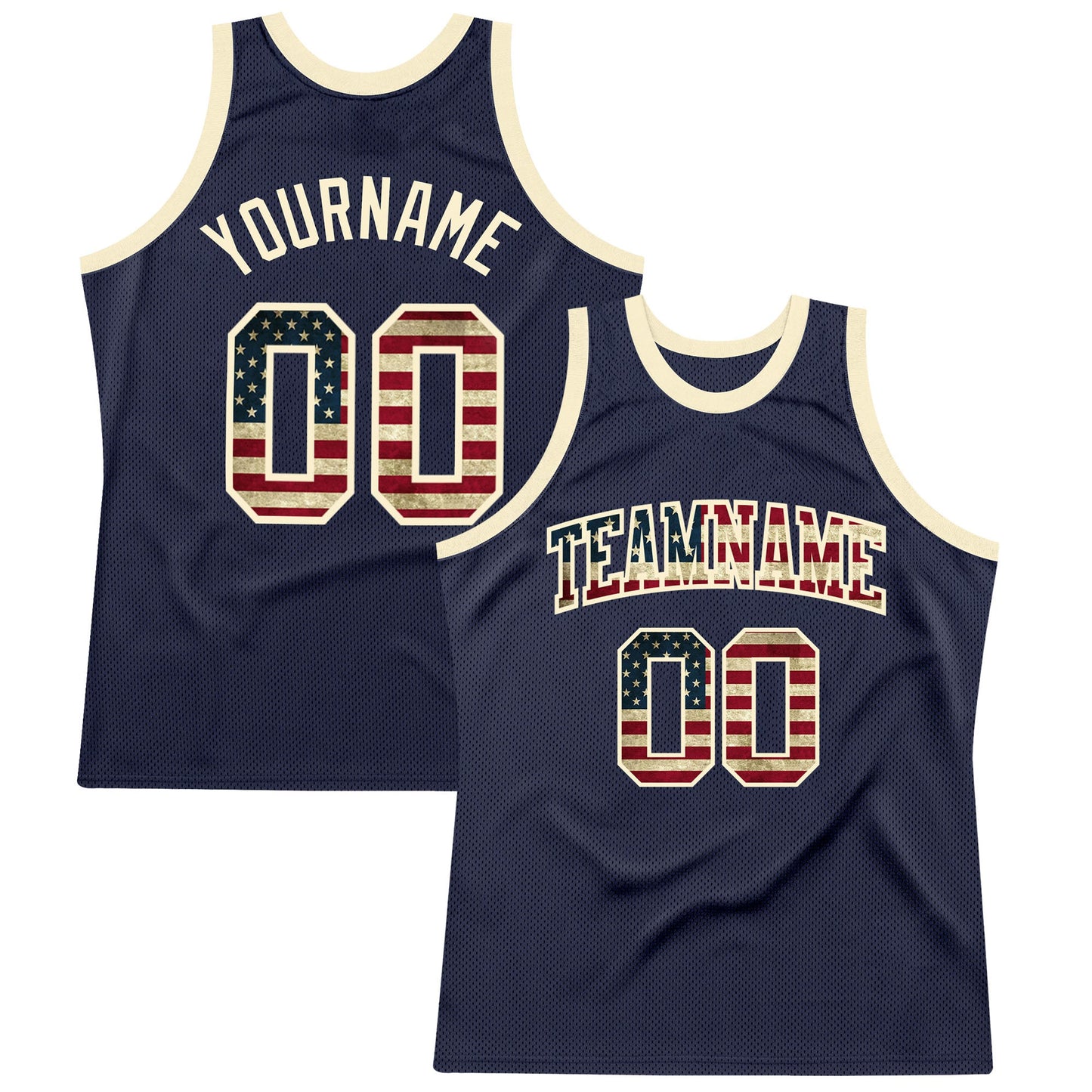 Custom Navy Vintage USA Flag-Cream Authentic Throwback Basketball Jersey - Sky-Custom