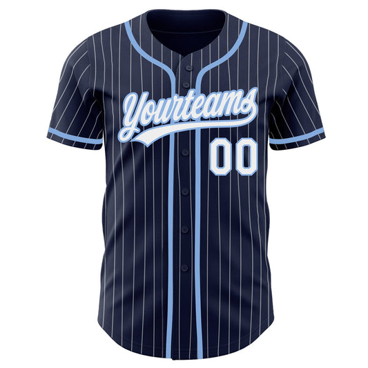 Custom Navy White Pinstripe White-Light Blue Authentic Baseball Jersey - Sky-Custom