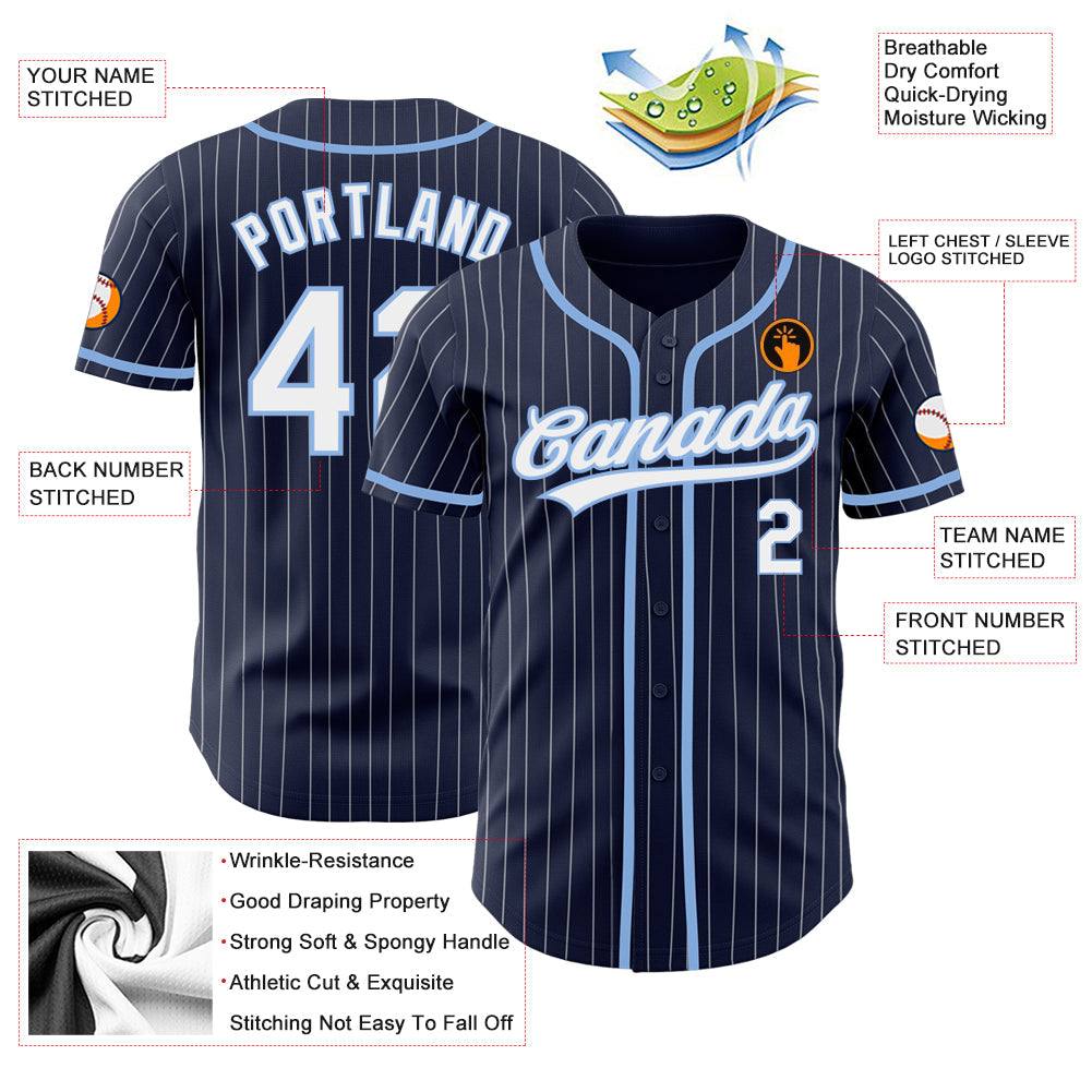 Custom Navy White Pinstripe White-Light Blue Authentic Baseball Jersey - Sky-Custom