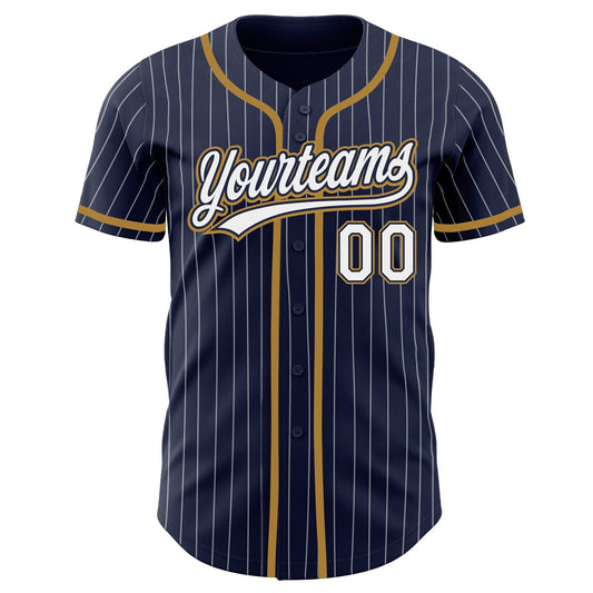 Custom Navy White Pinstripe White-Old Gold Authentic Baseball Jersey - Sky-Custom