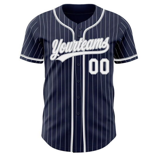 Custom Navy White Pinstripe White-Gray Authentic Baseball Jersey - Sky-Custom