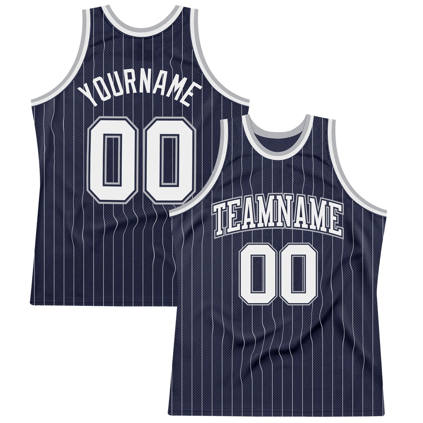 Custom Navy White Pinstripe White-Gray Authentic Basketball Jersey - Sky-Custom