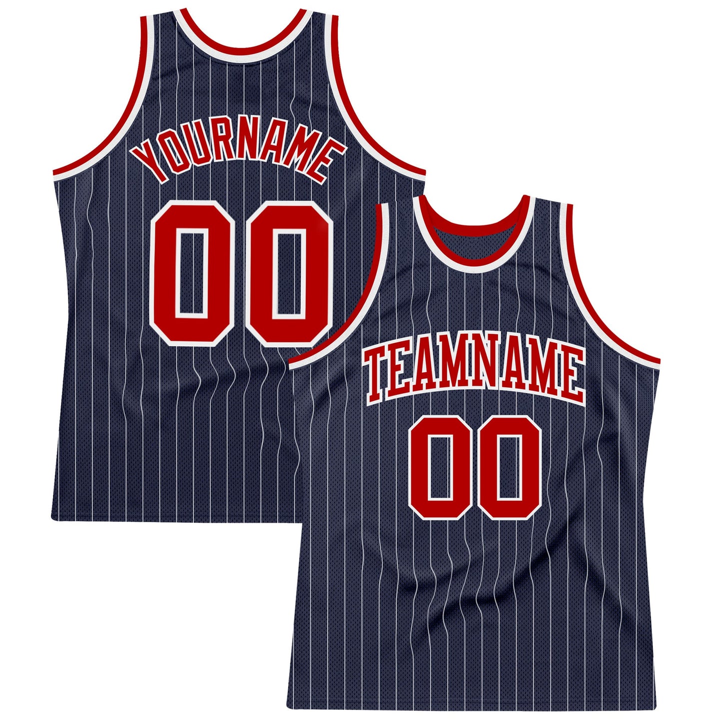Custom Navy White Pinstripe Red Authentic Basketball Jersey - Sky-Custom