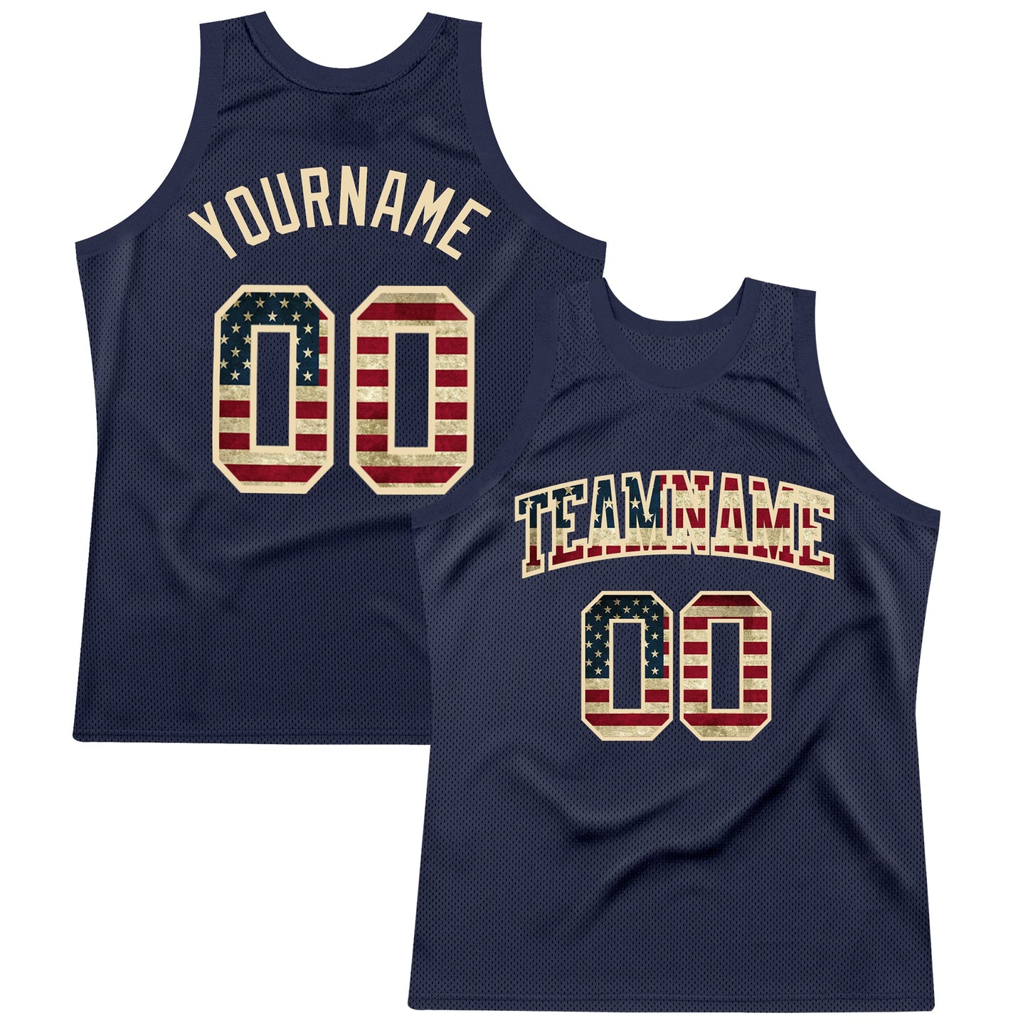 Custom Navy Vintage USA Flag-City Cream Authentic Throwback Basketball Jersey - Sky-Custom