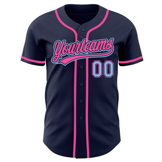 Custom Navy Light Blue-Pink Authentic Baseball Jersey - Sky-Custom