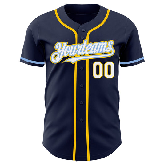 Custom Navy White Yellow-Light Blue Authentic Baseball Jersey - Sky-Custom