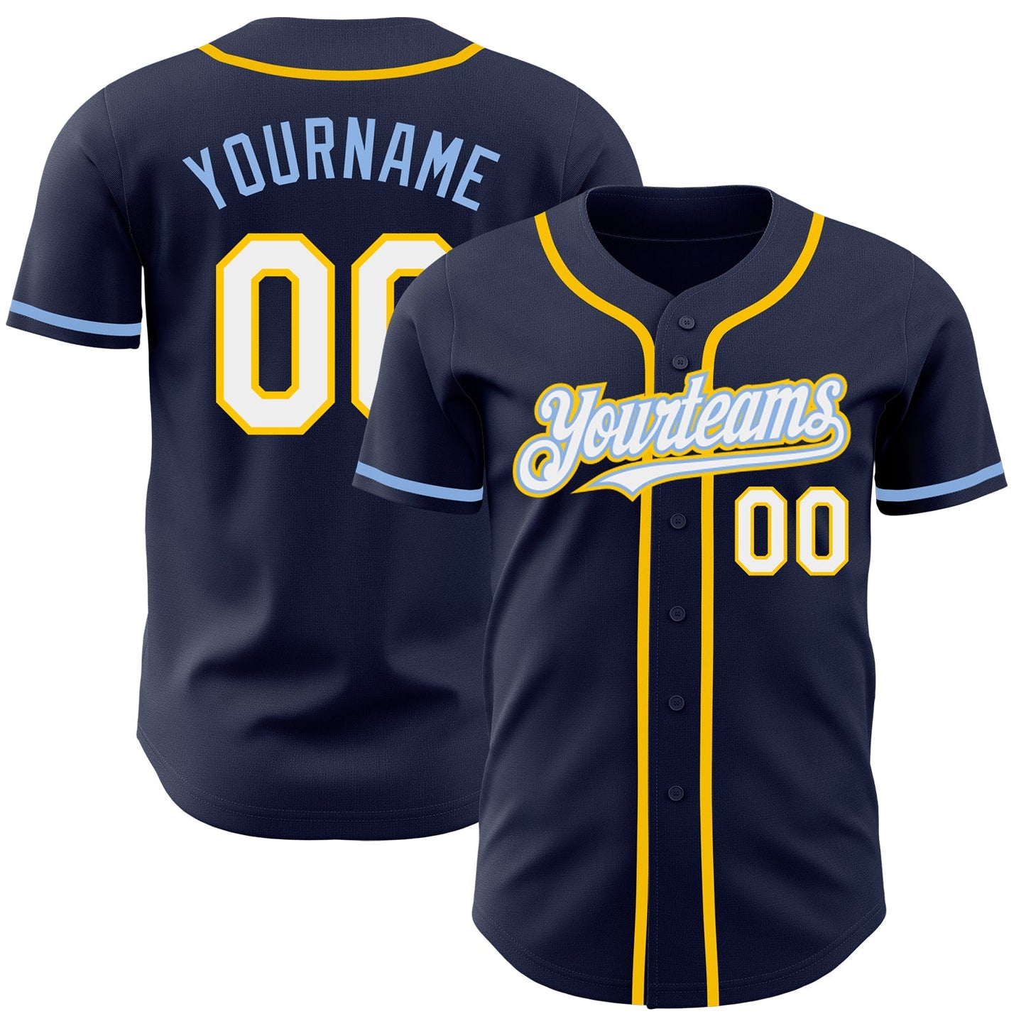 Custom Navy White Yellow-Light Blue Authentic Baseball Jersey - Sky-Custom