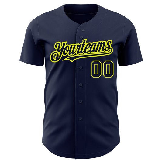 Custom Navy Neon Yellow Authentic Baseball Jersey - Sky-Custom