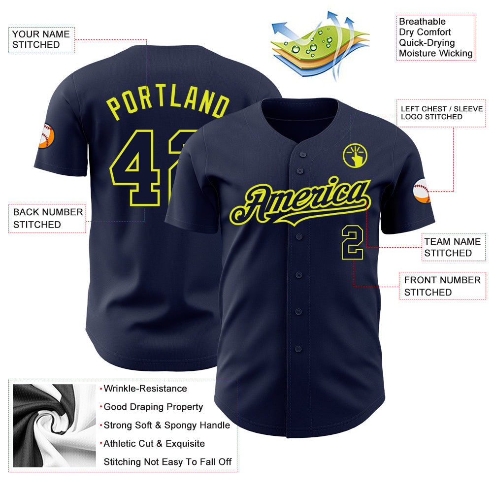 Custom Navy Neon Yellow Authentic Baseball Jersey - Sky-Custom