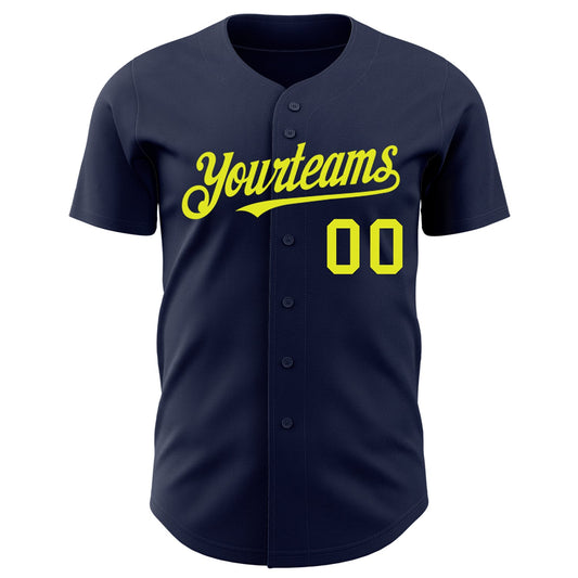 Custom Navy Neon Yellow Authentic Baseball Jersey - Sky-Custom