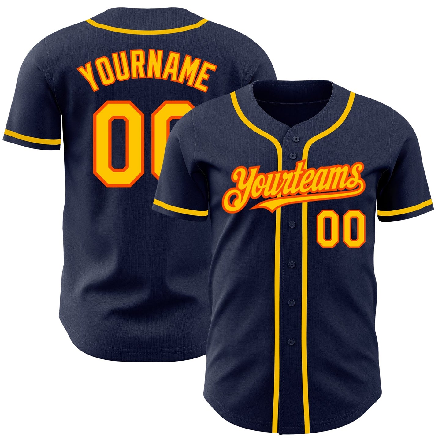Custom Navy Yellow-Orange Authentic Baseball Jersey - Sky-Custom