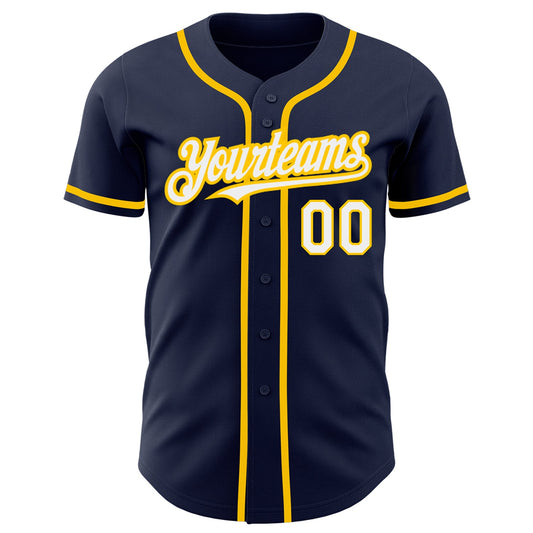 Custom Navy White-Yellow Authentic Baseball Jersey - Sky-Custom