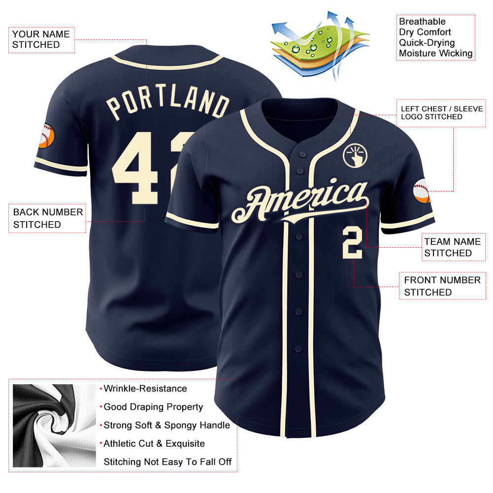 Custom Navy Cream Authentic Baseball Jersey - Sky-Custom