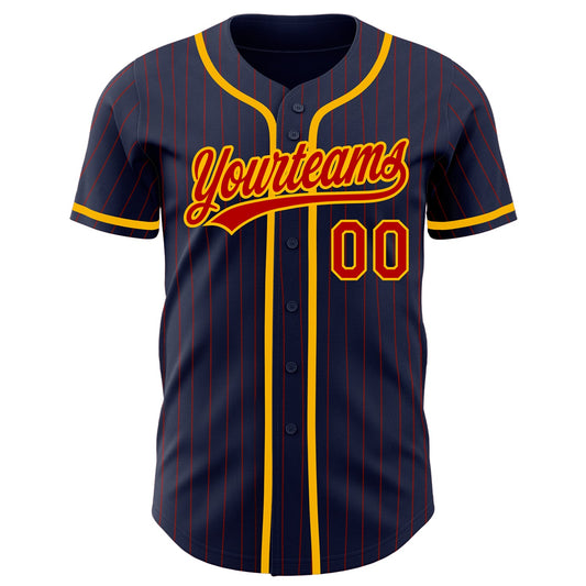 Custom Navy Red Pinstripe Gold Authentic Baseball Jersey - Sky-Custom