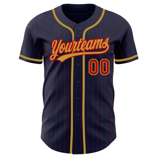 Custom Navy Red Pinstripe Old Gold Authentic Baseball Jersey - Sky-Custom