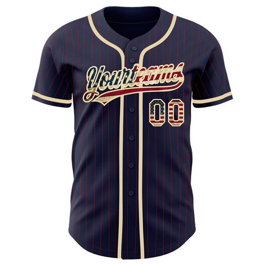 Custom Navy Red Pinstripe Vintage USA Flag-City Cream Authentic Baseball Jersey - Sky-Custom