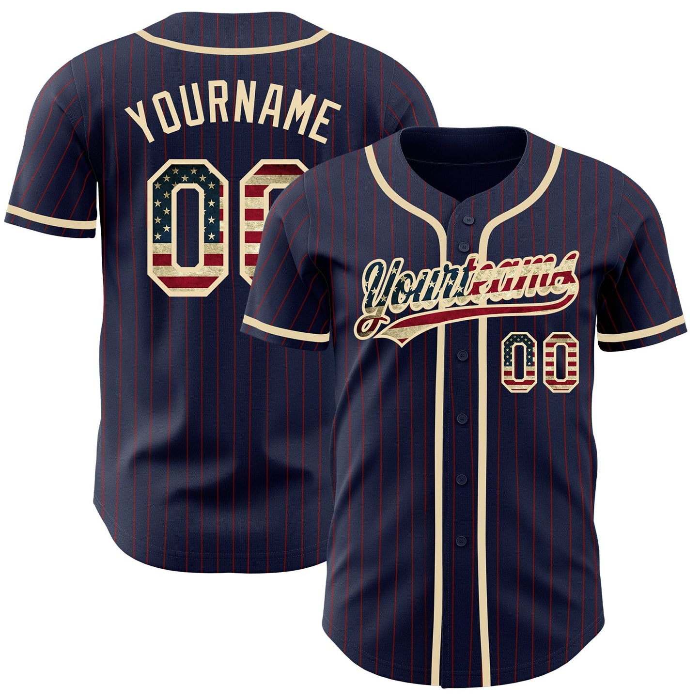 Custom Navy Red Pinstripe Vintage USA Flag-City Cream Authentic Baseball Jersey - Sky-Custom