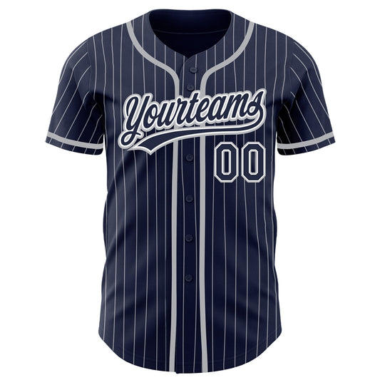 Custom Navy White Pinstripe Gray Authentic Baseball Jersey - Sky-Custom