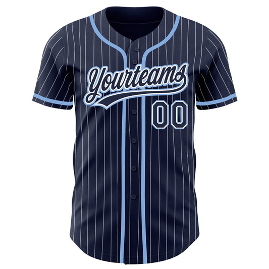 Custom Navy White Pinstripe Light Blue Authentic Baseball Jersey - Sky-Custom